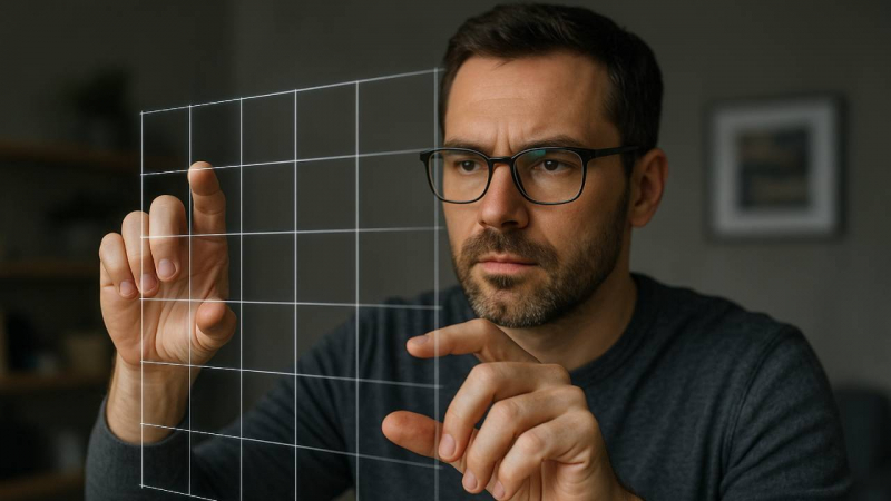 A man creating grids in the air